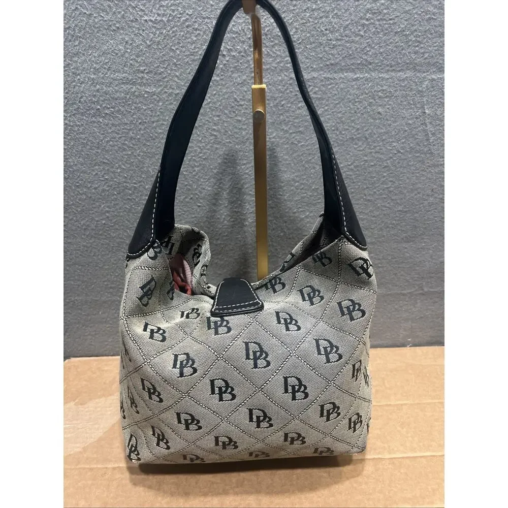 Vintage Dooney & Bourke Brown Canvas Leather Logo Latch Sac Hobo Shoulder Bag - Picture 5 of 12